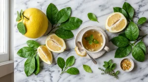 Fresh Pomelo Leaves and Tea (AI Generated Image)