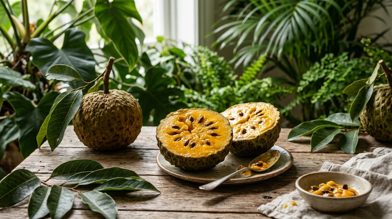 Argumento Fruit (Araticum): Botanical Profile, Flavor, and Nutritional Power 1 Whole and Sliced Araticum Fruit Custard Pulp (AI Generated Image)