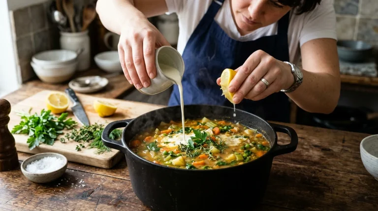 Adding Cream and Lemon to Reduce Garlic Taste in Soup (AI Generated Image)