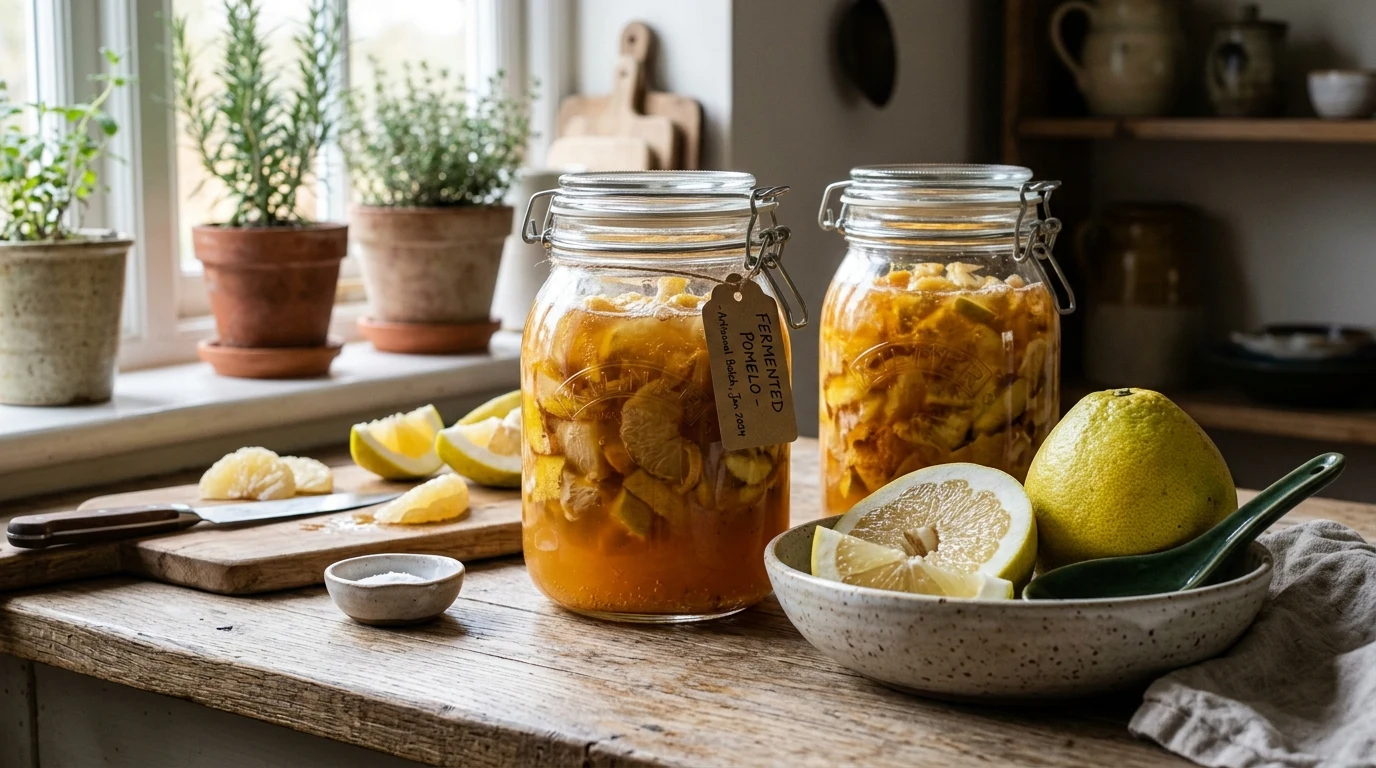 Lacto-Fermented Pomelo in Glass Jar (AI Generated Image)